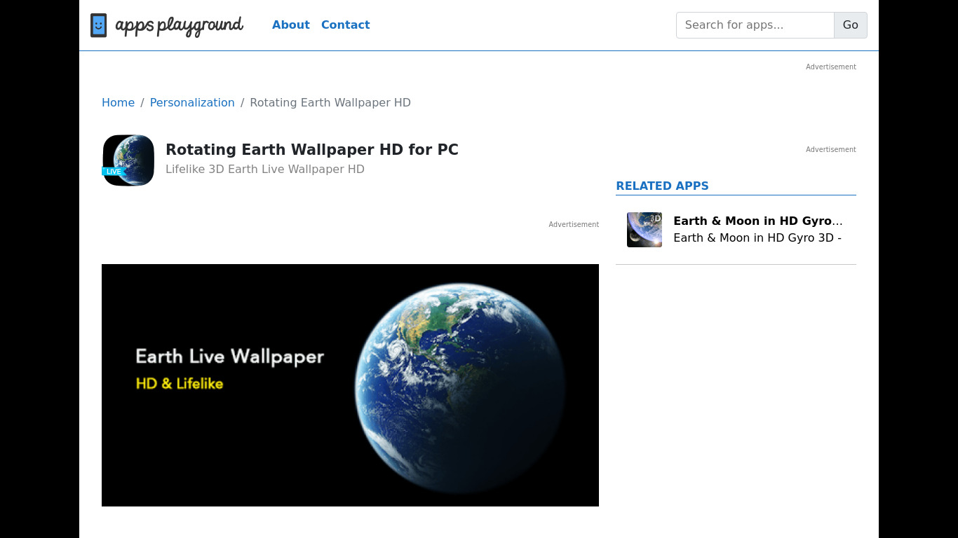 Rotating Earth Wallpaper HD Landing page