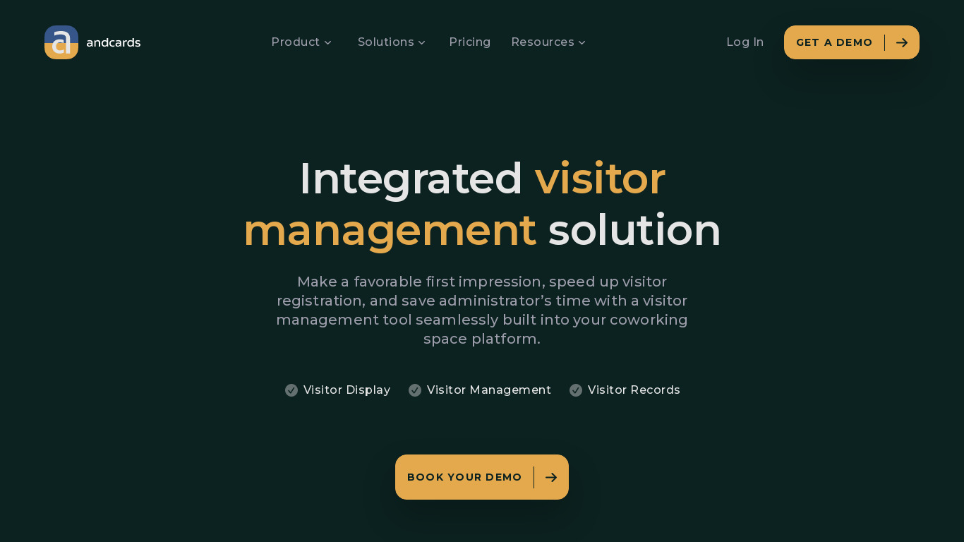 andcards Visitor Management Landing page