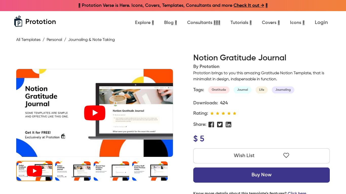 Notion Gratitude Journal Landing page