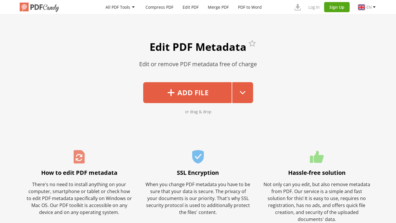 Edit PDF metadata Landing page