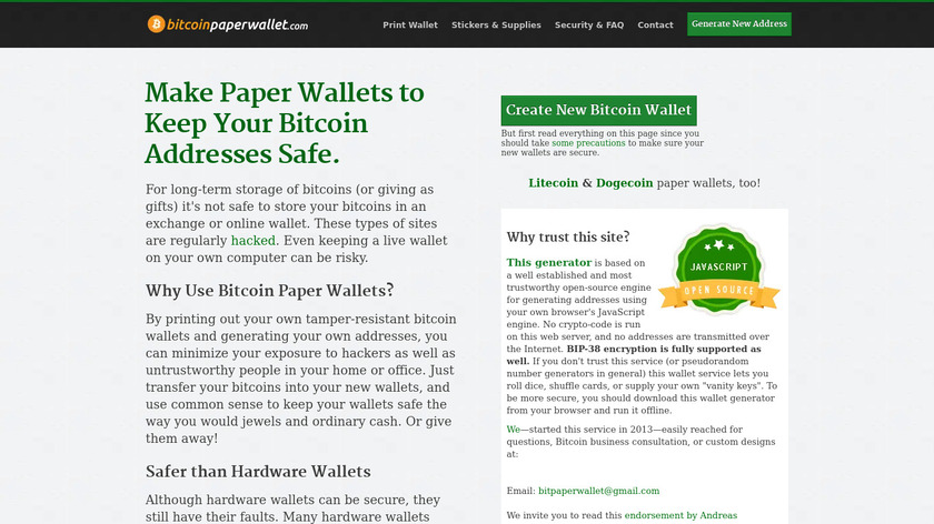 Bitcoin Paper Wallet Landing Page