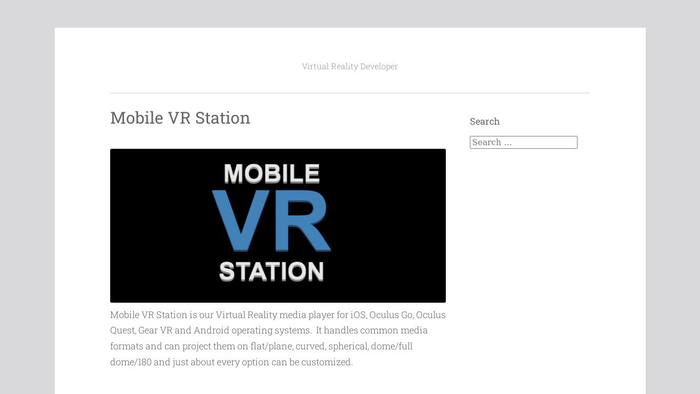 Mobile VR Station Landing page