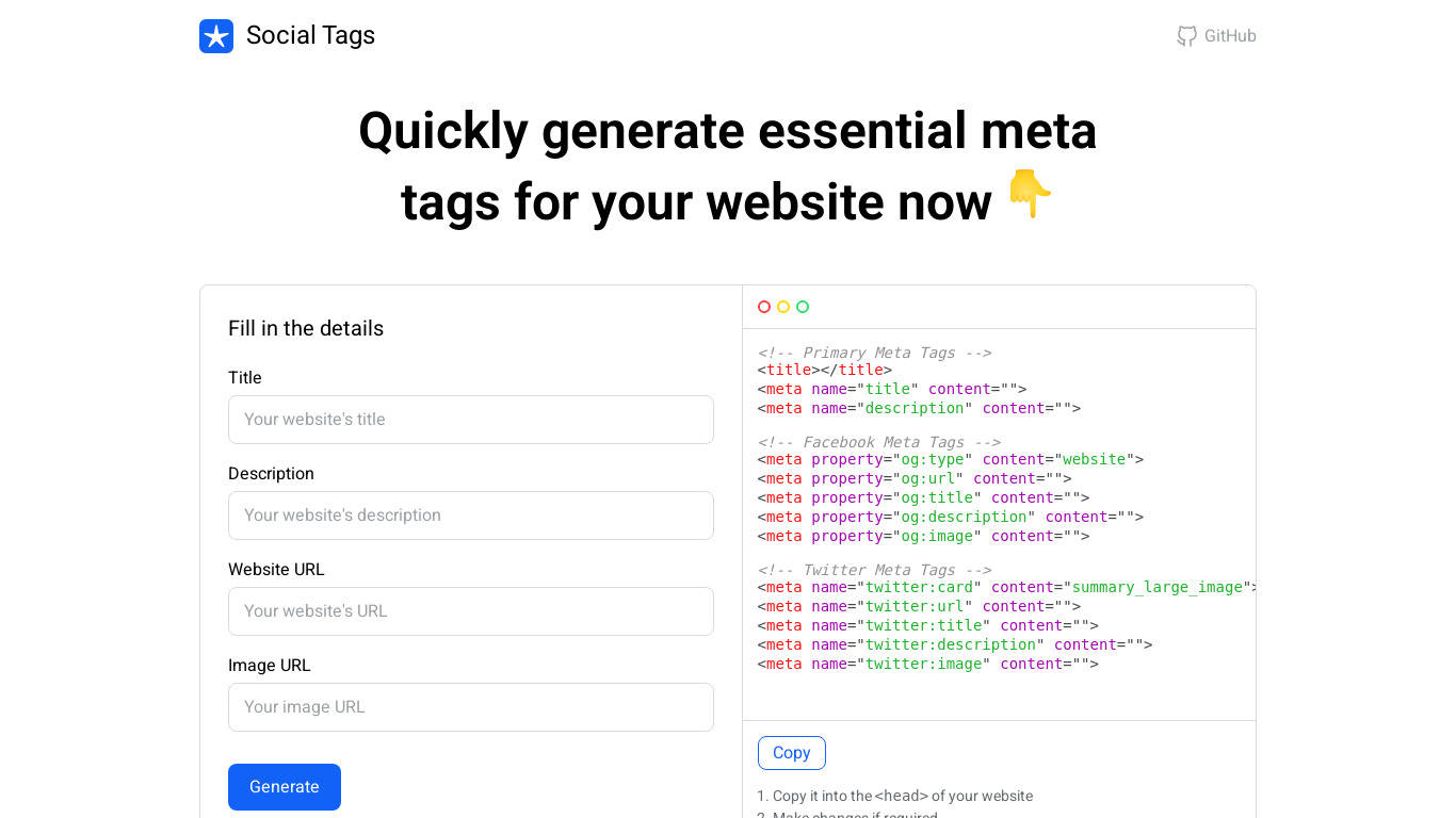 Social Tags Landing page