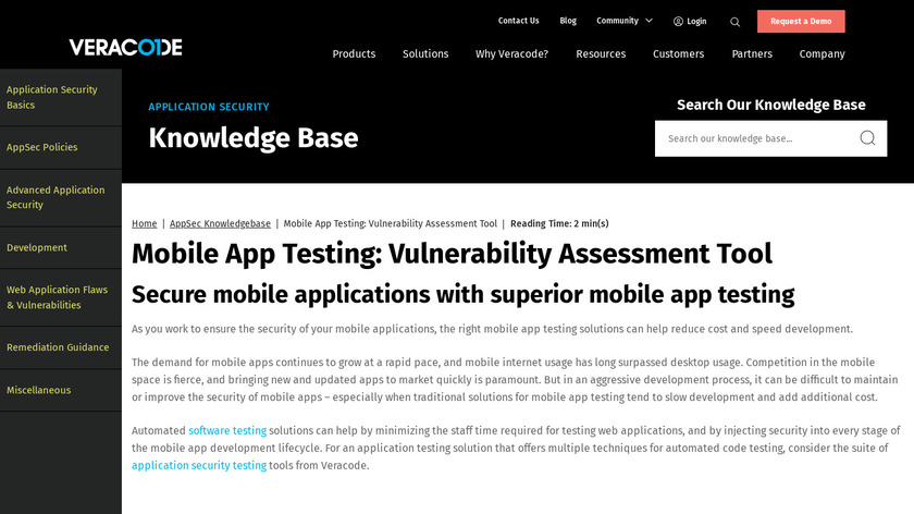 Veracode Mobile App Security Landing Page