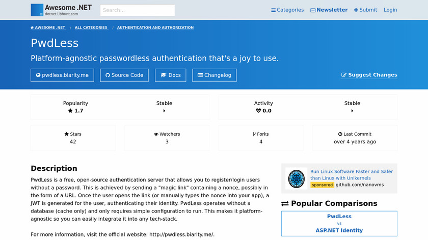 PwdLess Landing Page