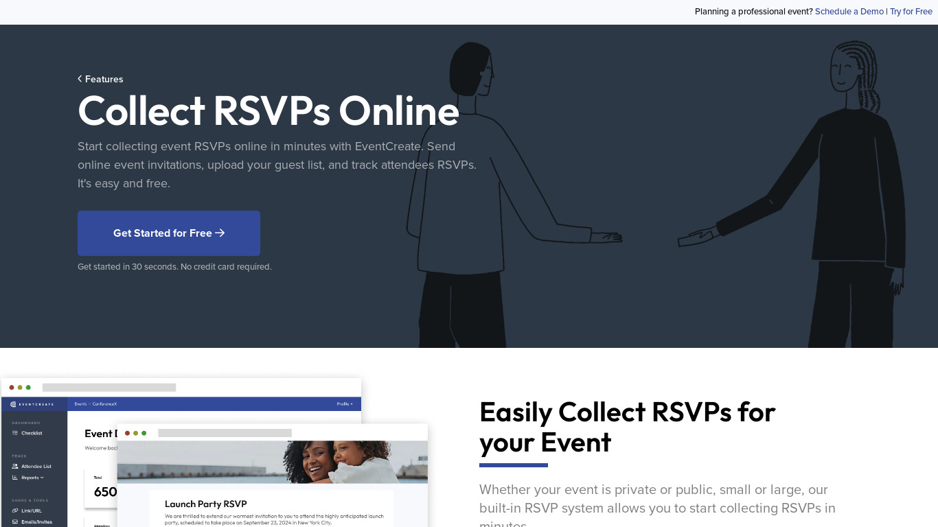 EventCreate Online RSVP Landing page