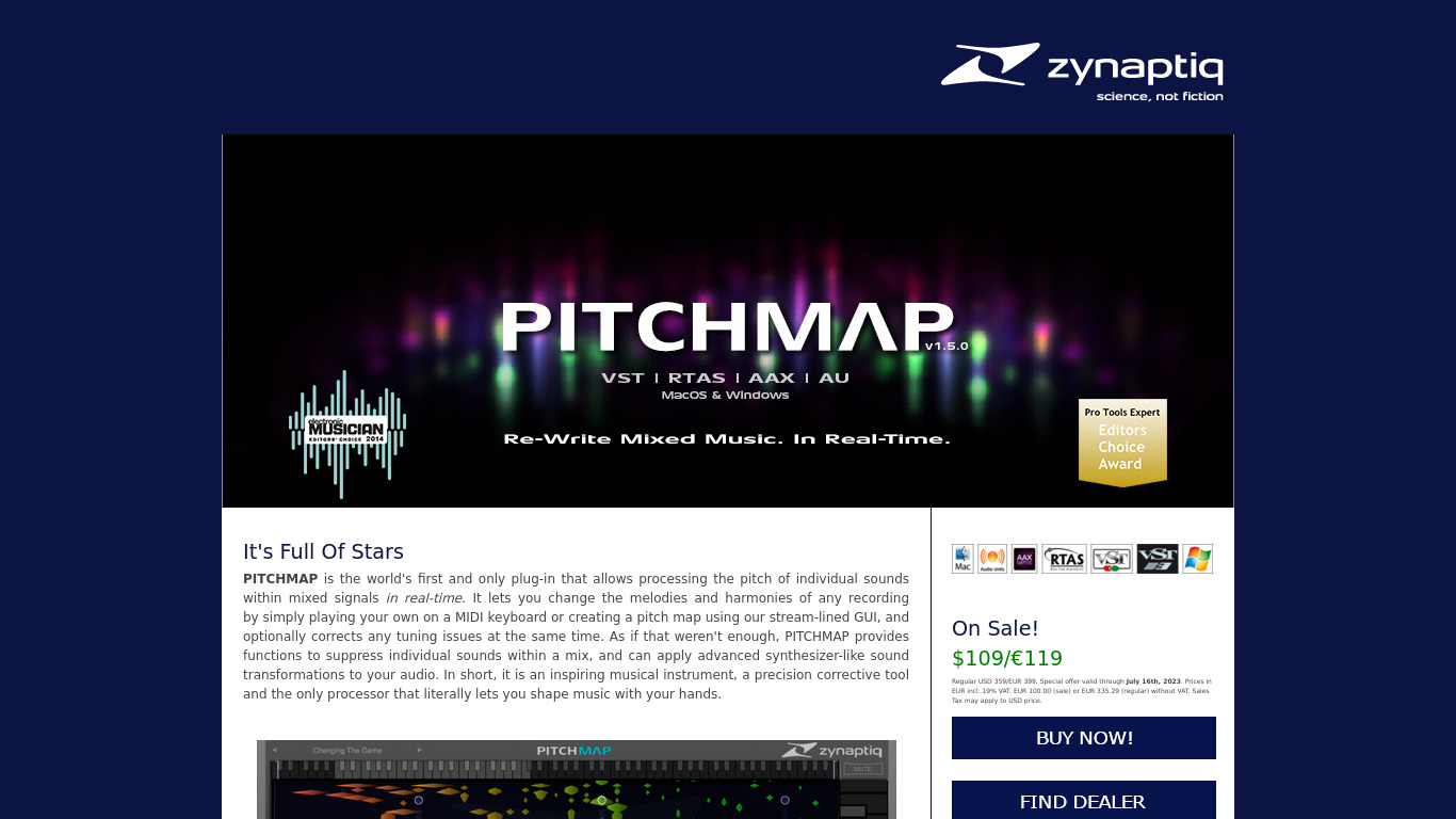 Zynaptiq PitchMap Landing page
