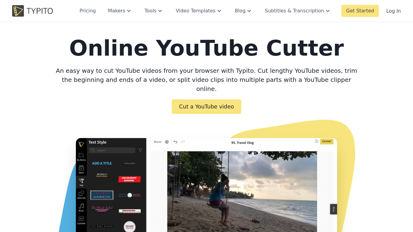 Typito YouTube Cutter Landing page