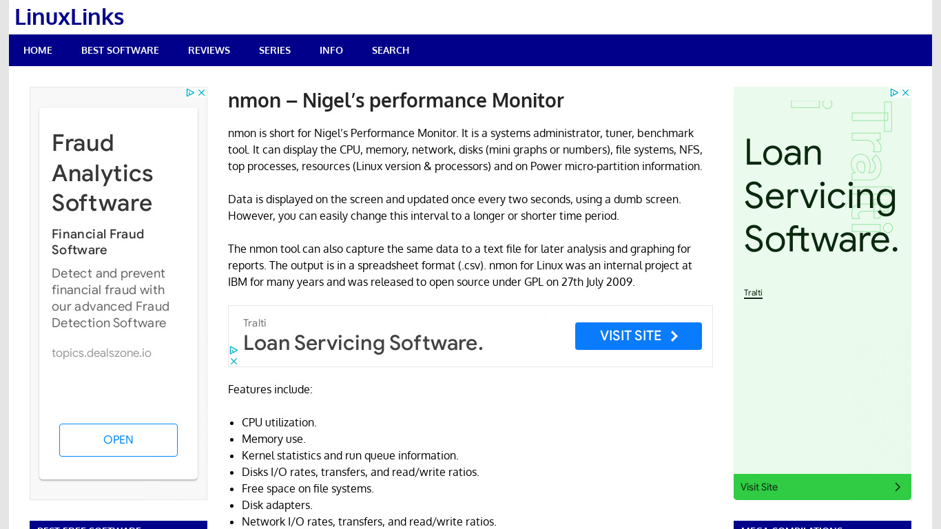 Nmon Nigels Performance Monitor Landing page