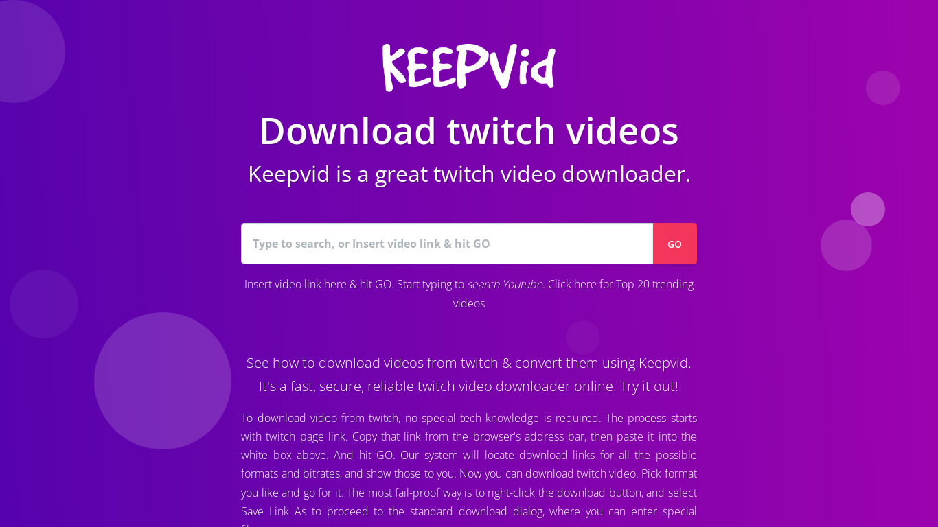 Keepv Download Twitch Videos Landing page
