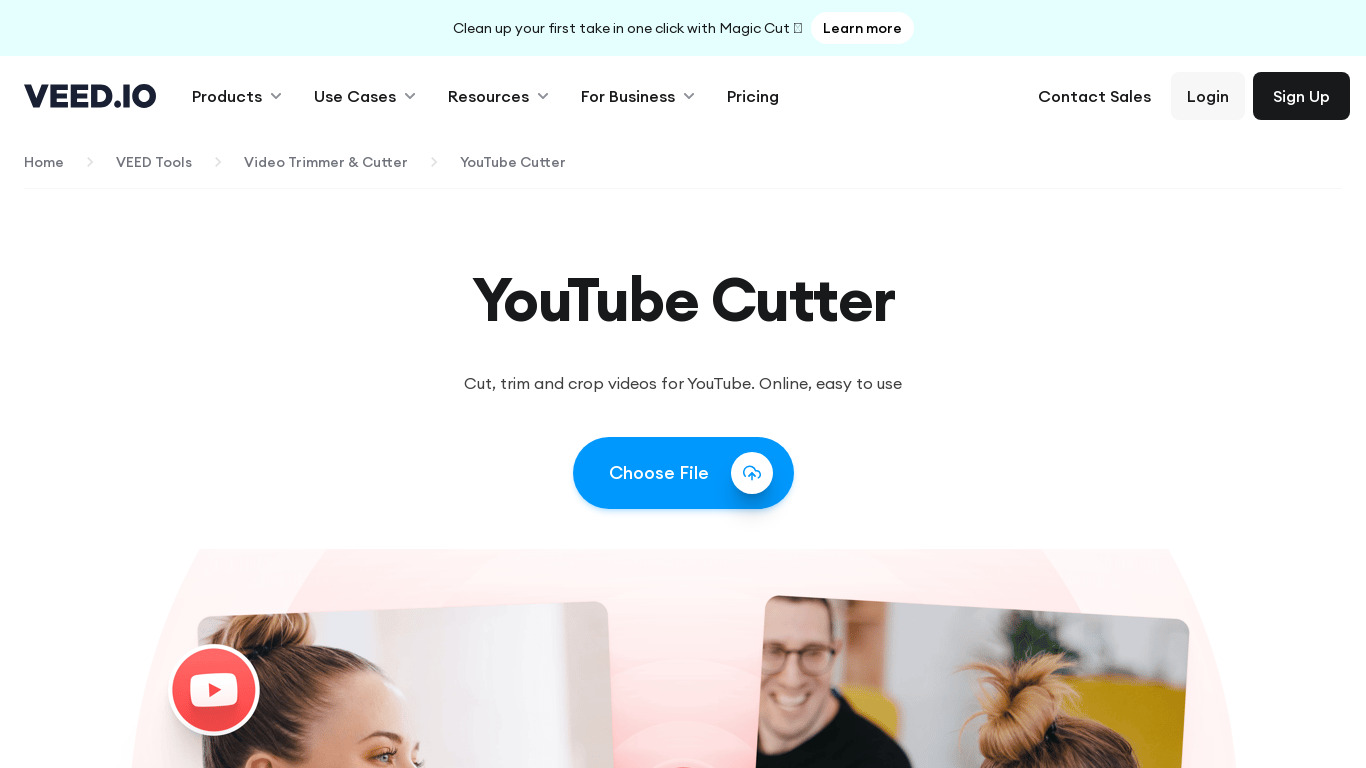 Veed YouTube Cutter Landing page