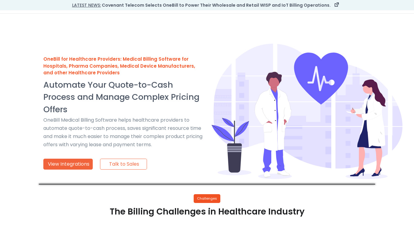 OneBill Healthcare Landing page