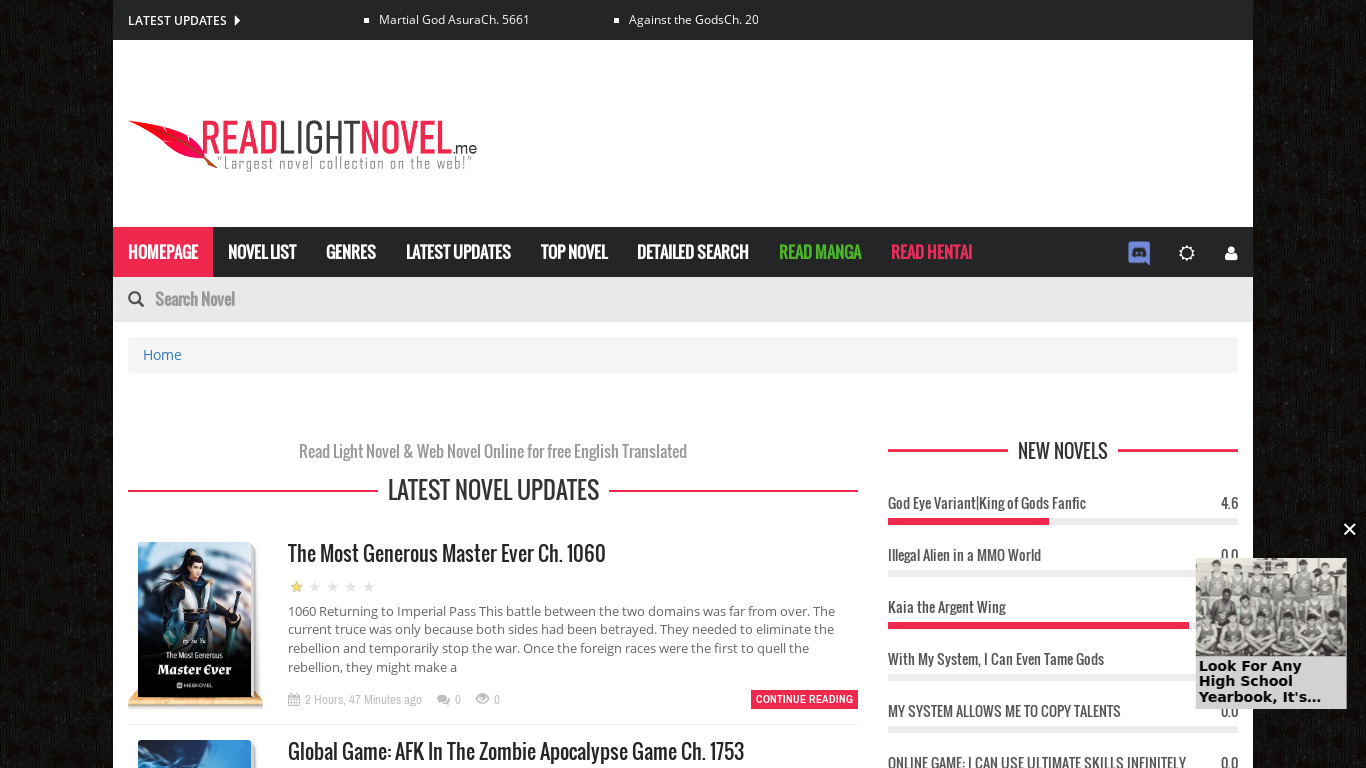 Read light Novel Landing page