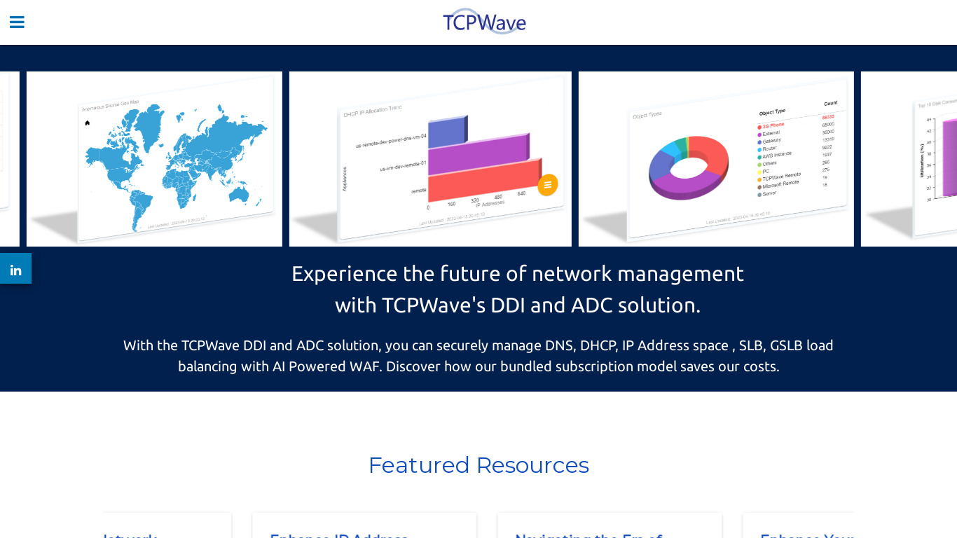 TCPWave IPAM Landing page