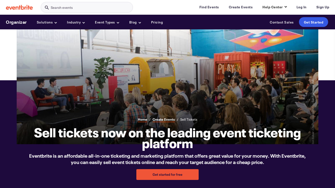 EventBrite Sell Tickets Landing page