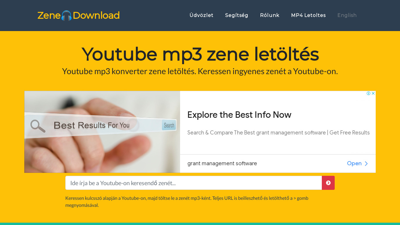 Zene Download Landing page