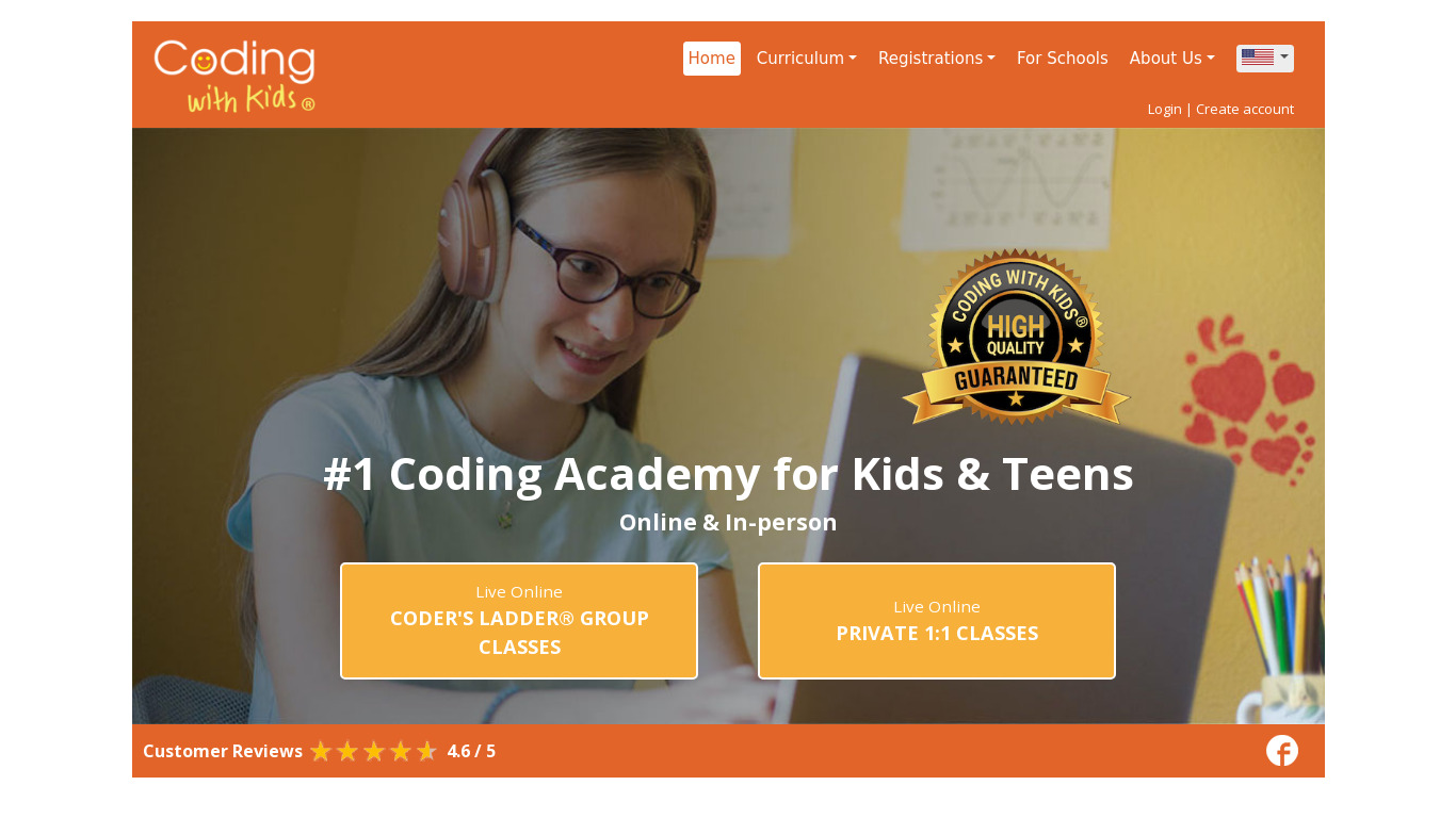Coding with Kids Landing page
