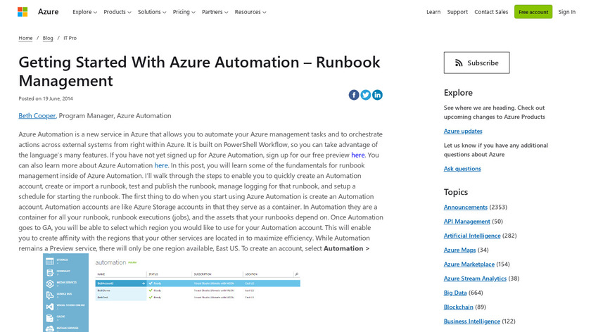 Azure Runbook Management Landing Page