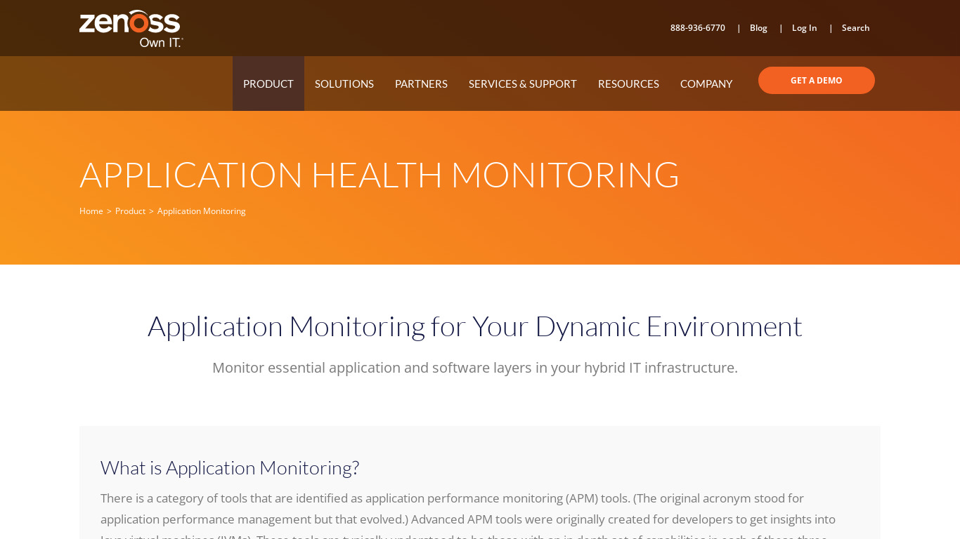 Zenoss Application Monitoring Landing page