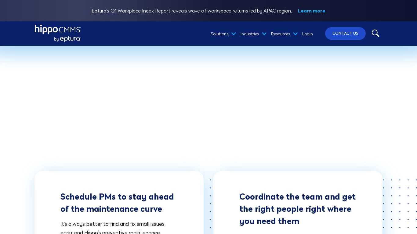 HippoCMMS Facility management Landing page