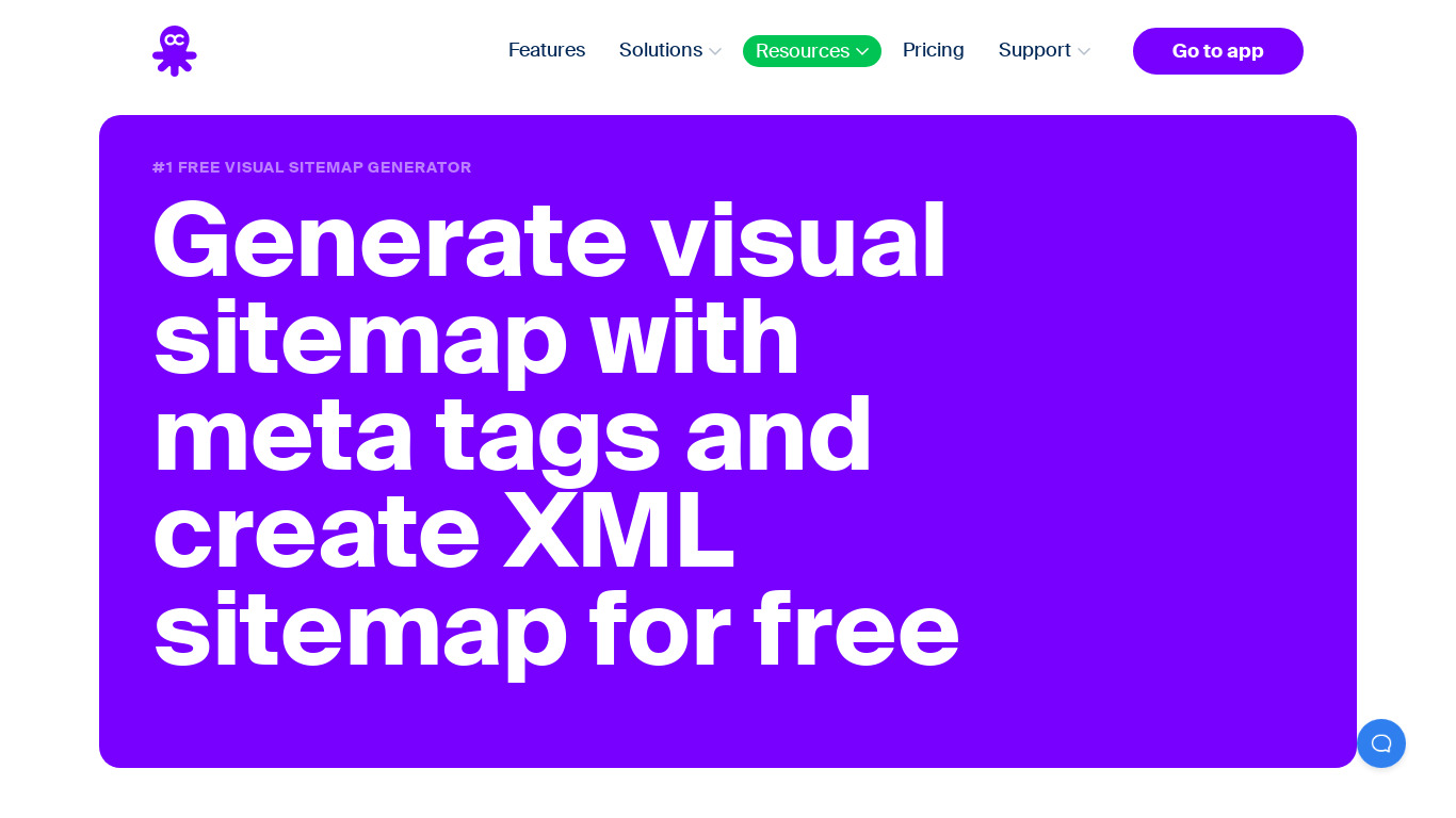 Free Visual Sitemap Generator Landing page