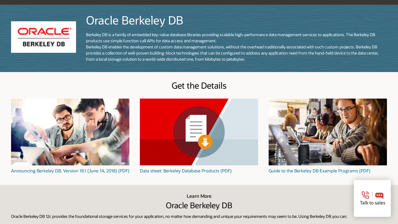 Oracle Berkeley DB Landing page