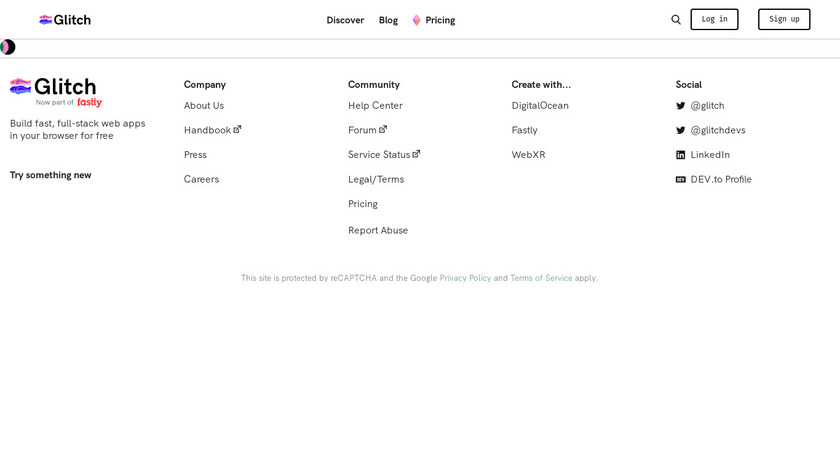 Glitch Instant Database Starters Landing Page