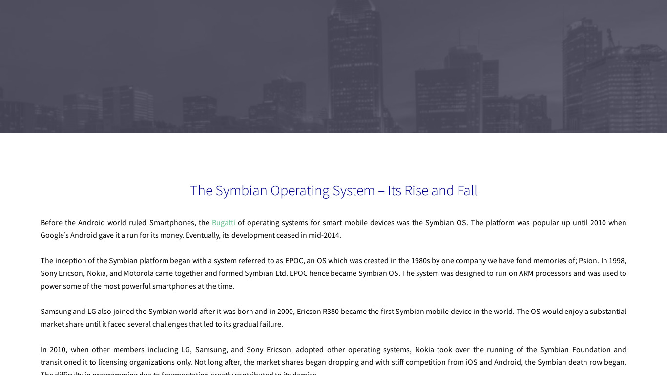 Symbian OS Landing page