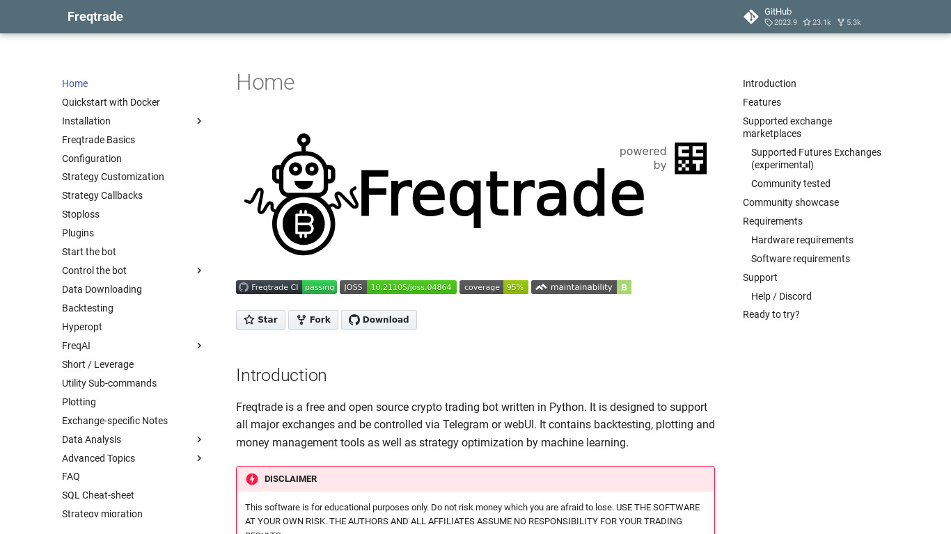 Freqtrade Landing page