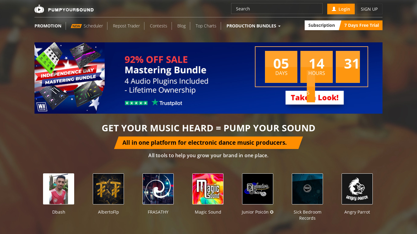 Pump Your Sound Landing page