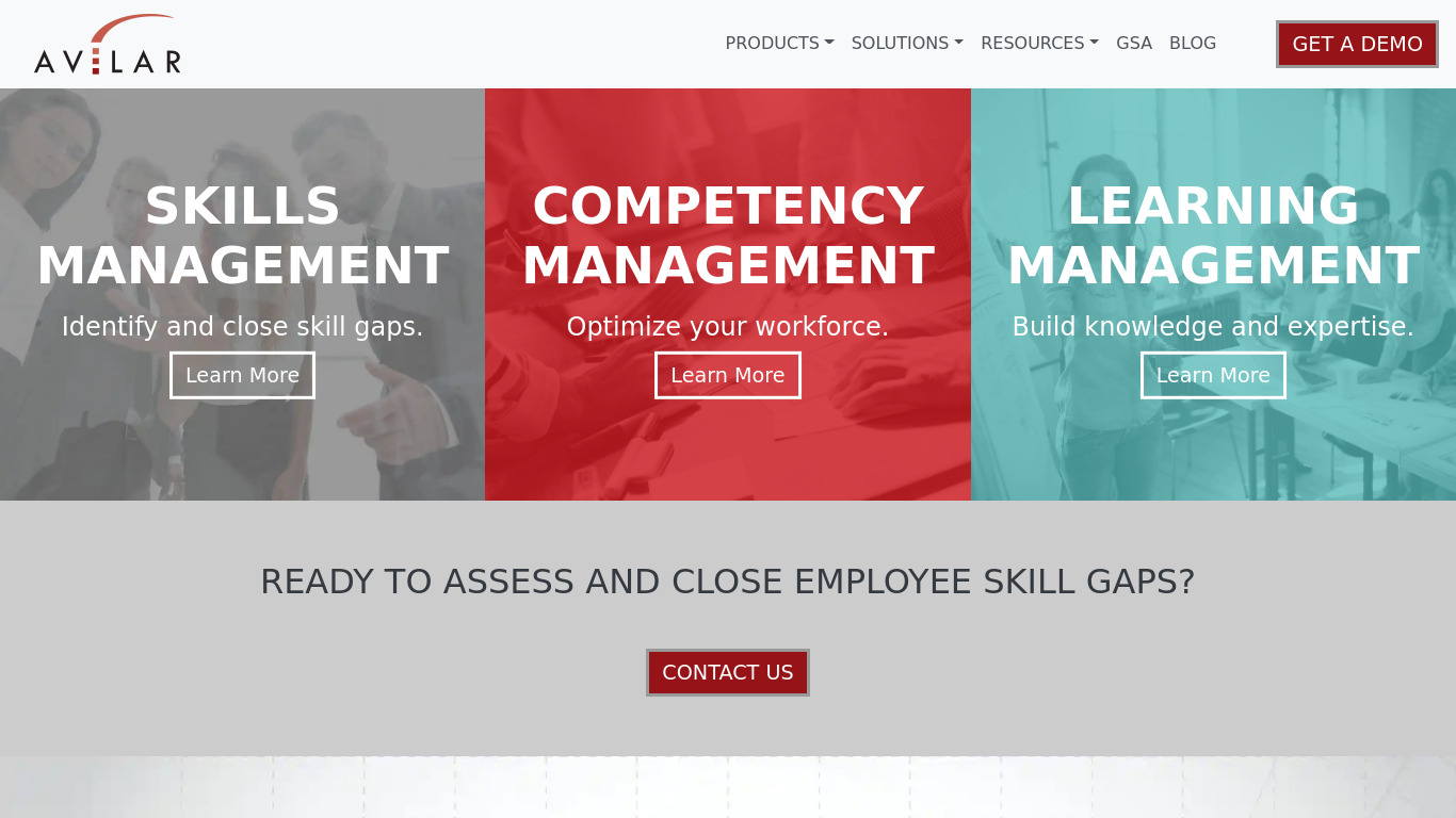 Avilar Competency Management Landing page