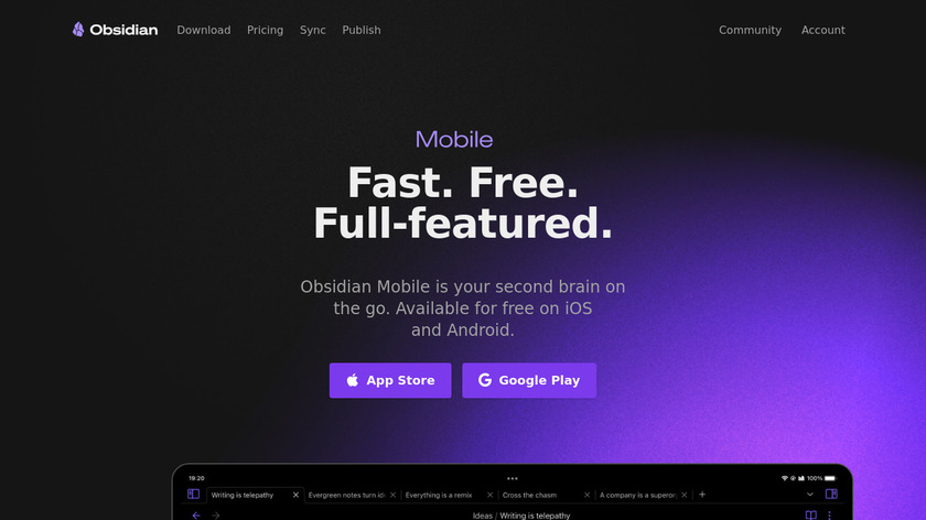 Obsidian for Mobile Landing Page