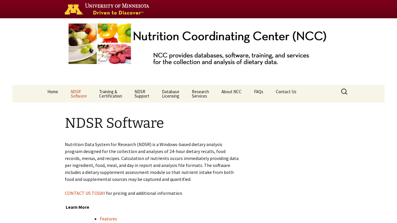 NDSR Software Landing page