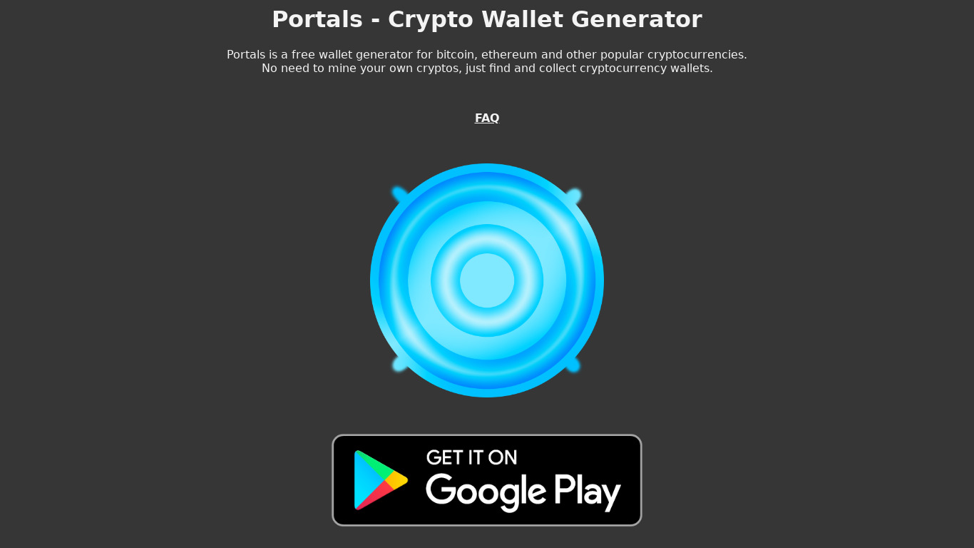 Portals: Crypto Wallet Generator Landing page