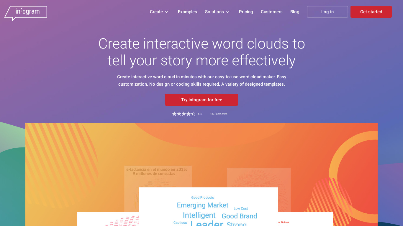 Infogram Word Cloud Landing page
