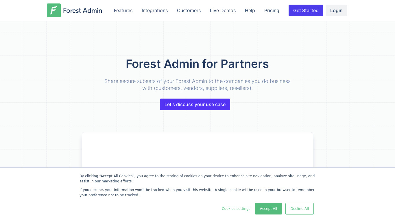 Forest Admin for Partners Landing page