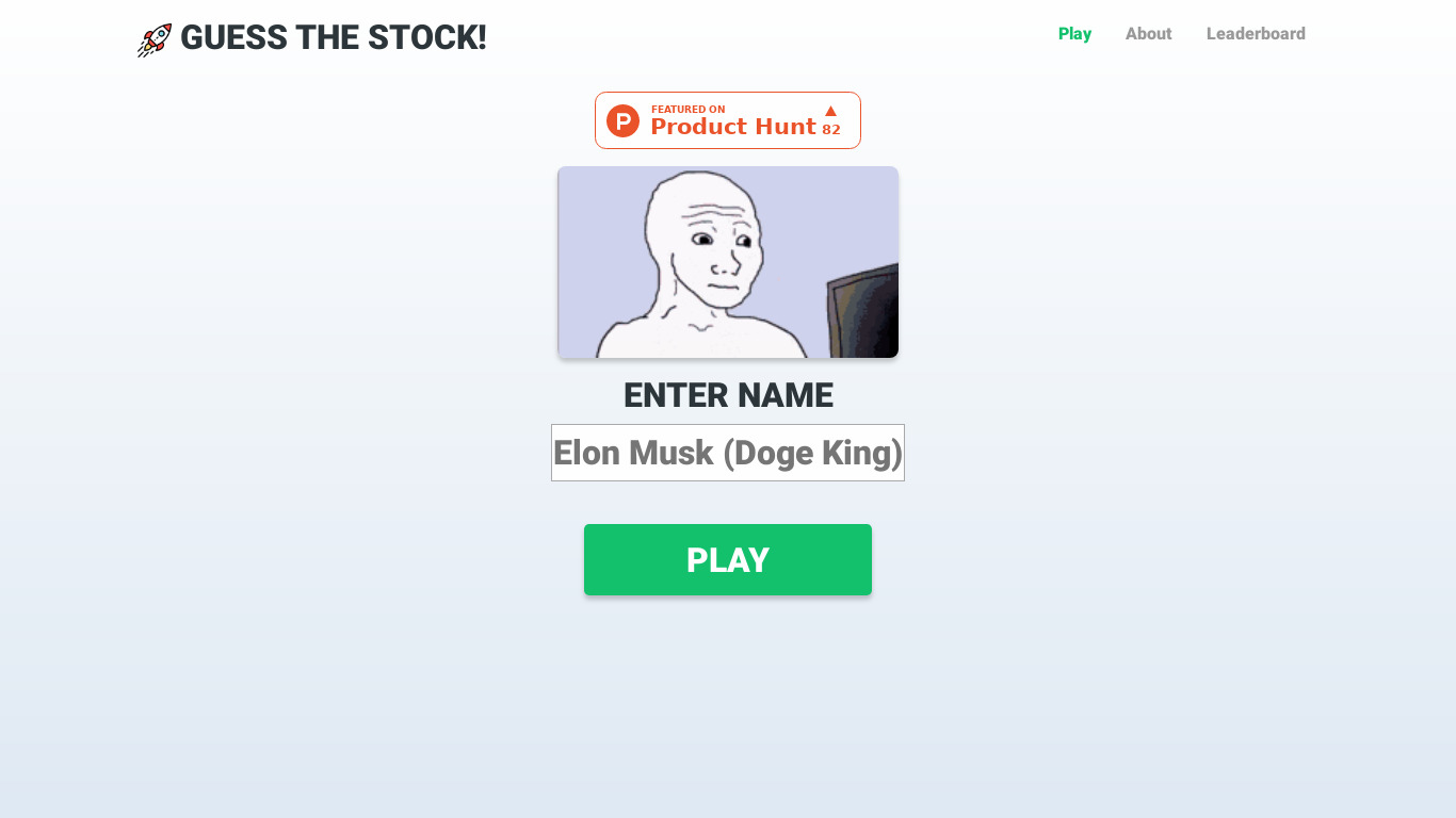 Guess the Stock Landing page