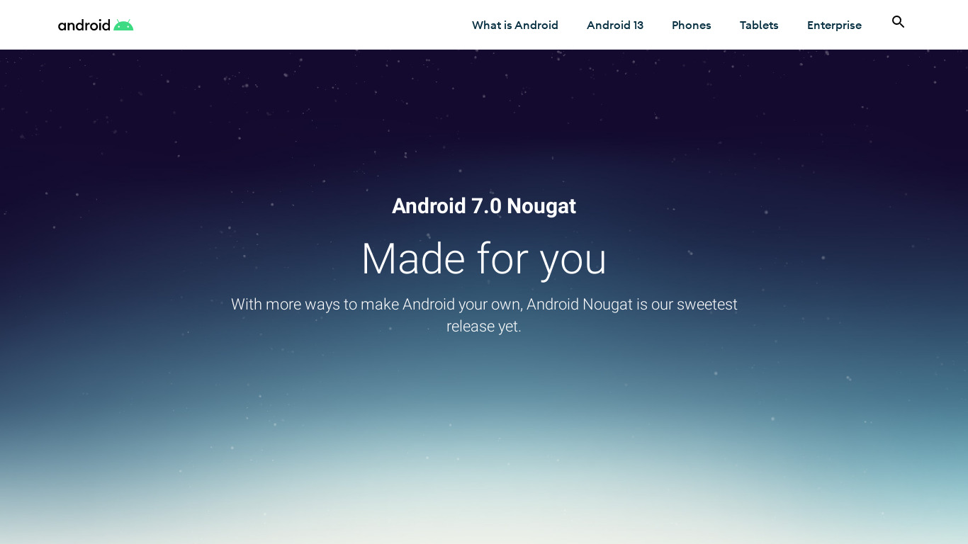 Android Nougat Landing page