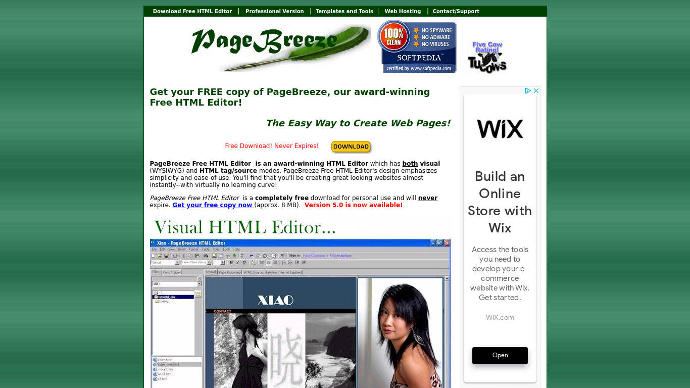 PageBreeze HTML Editor Landing page