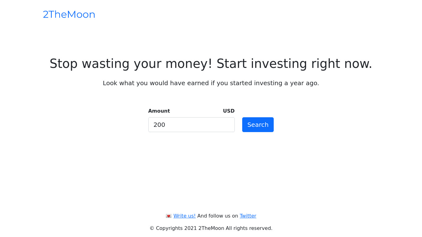 2TheMoon Landing page