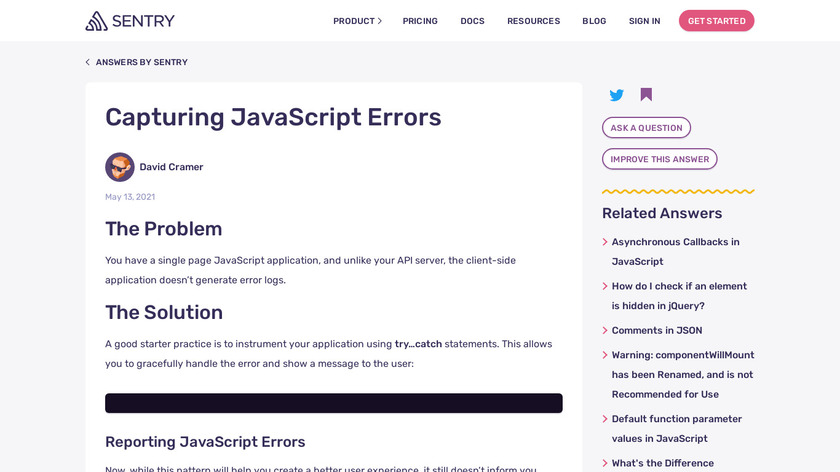 Sentry JavaScript Error Monitoring Landing Page