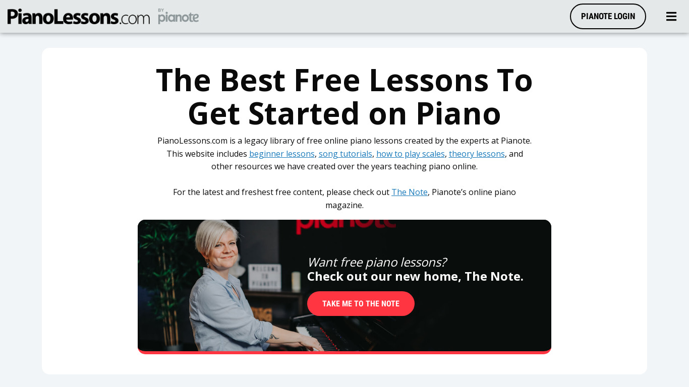 Piano Lessons Landing page