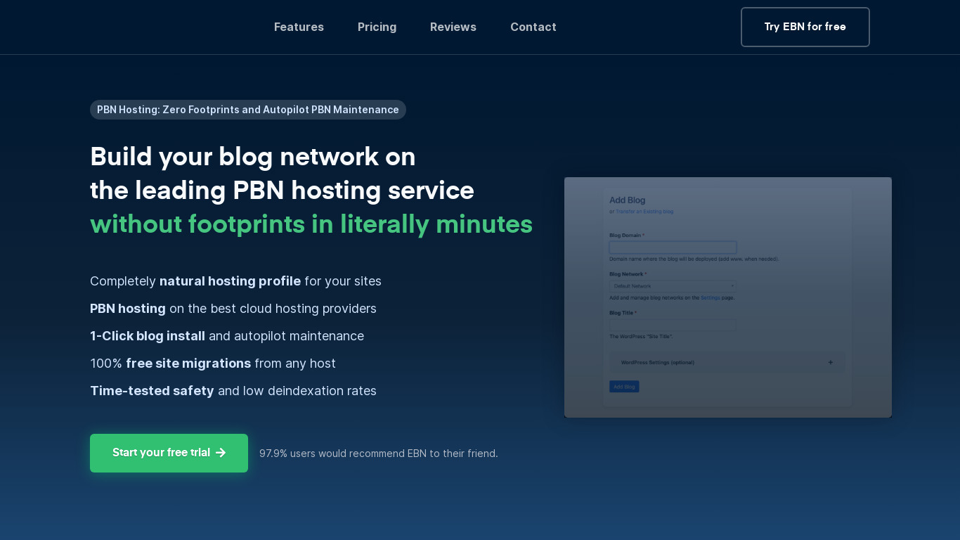 Easy Blog Networks Landing page