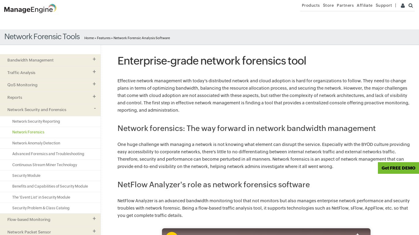 Netflow Network Forensics Landing page