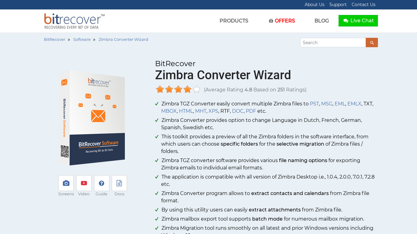 BitRecover Zimbra Converter Landing page