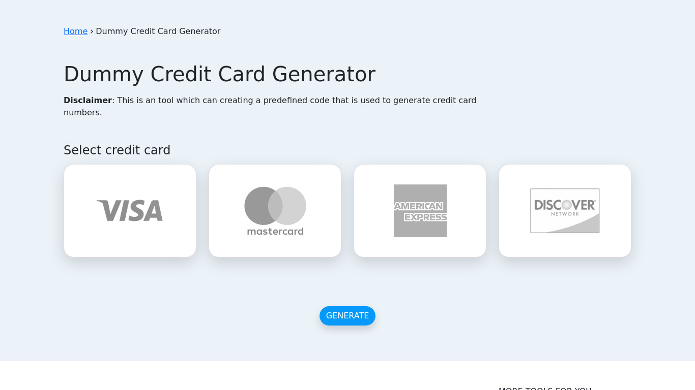 Cmlabs Dummy Credit Card Generator Landing page