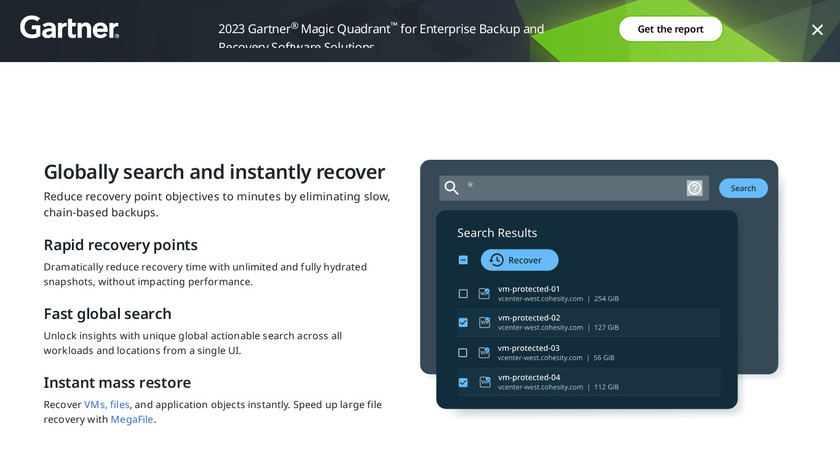 Cohesity DataProtect Landing Page