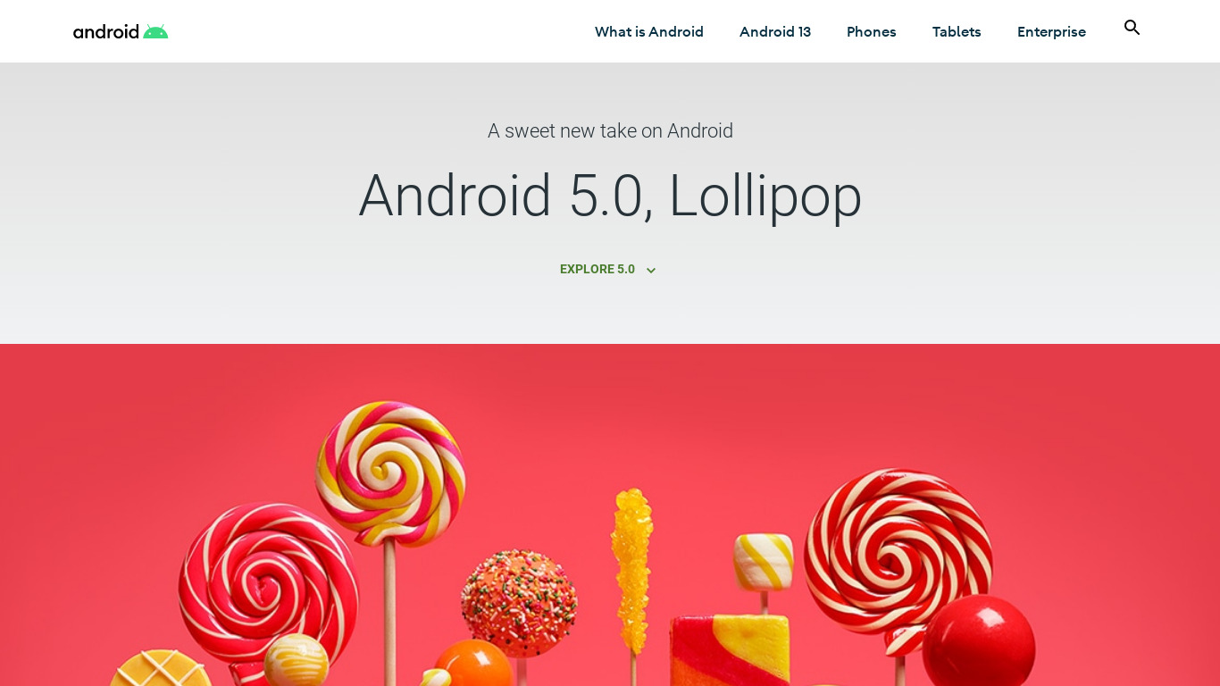 Android Lollipop Landing page