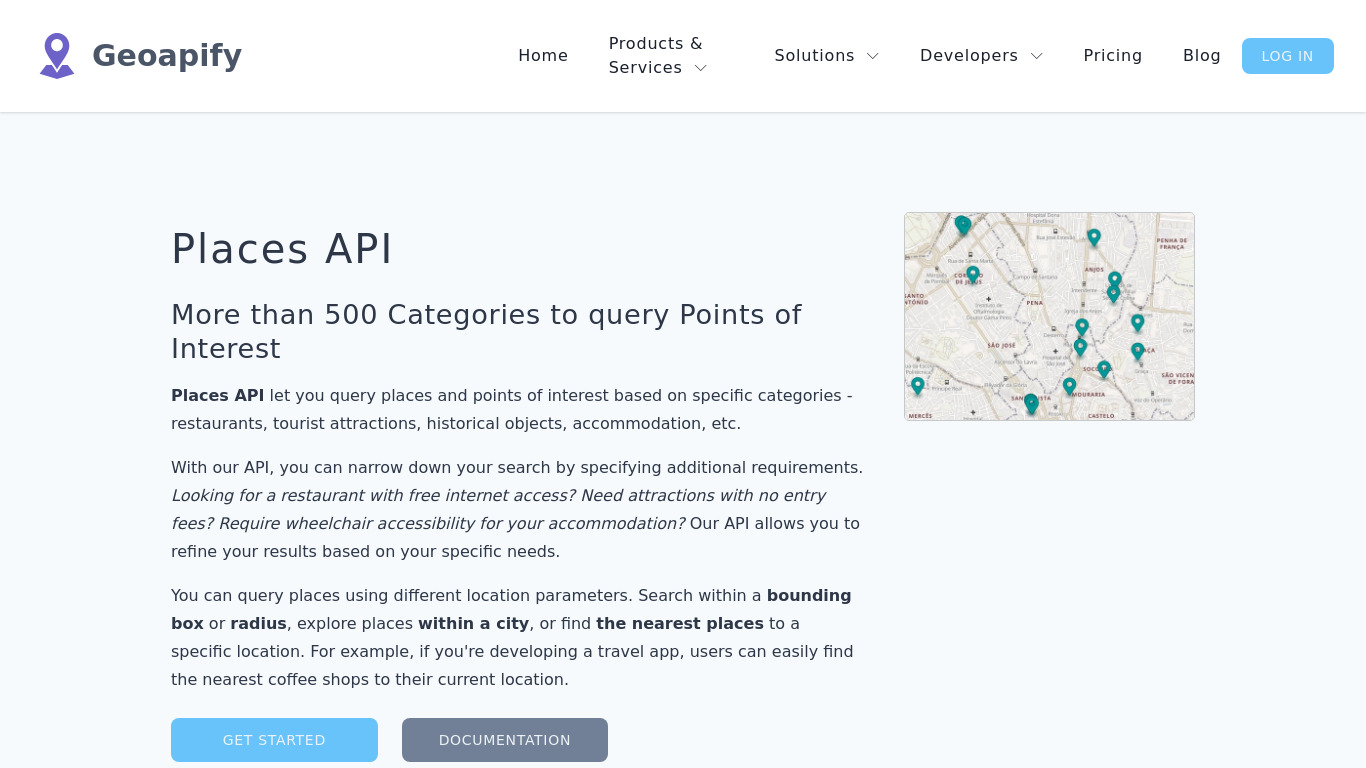 Geoapify Places API Landing page