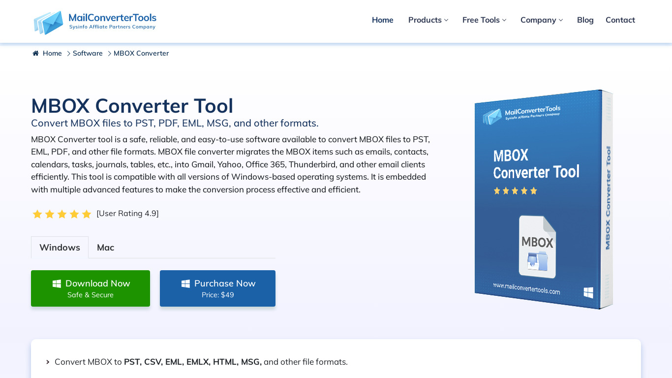 MailConverterTools MBOX Converter Landing page